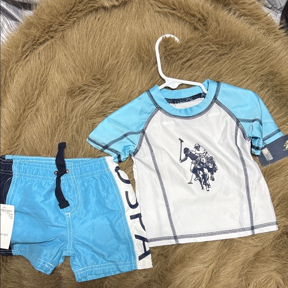 Polo by Ralph Lauren Kids' Aqua and White Rashguard Set - Picture 2 of 4